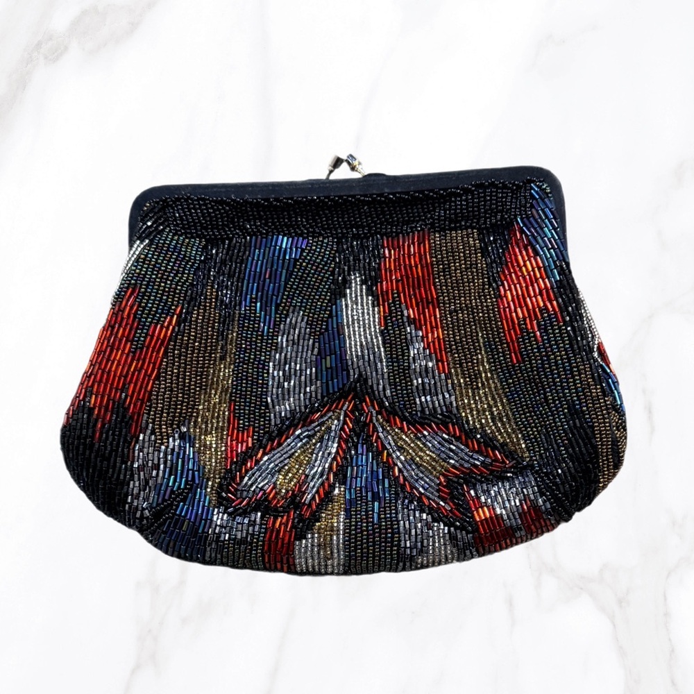 Vintage Palizzio Kiss Lock Multicolor Beaded Evening‎ Clutch